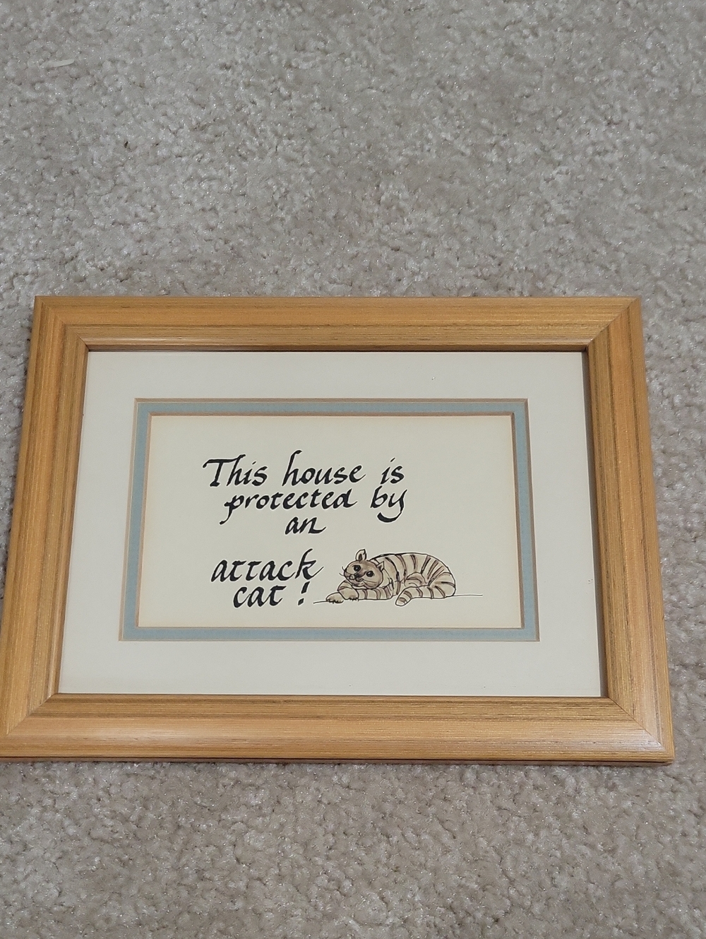 This House Is Protected by an Attack Cat Framed Wall Art - Natural Wood